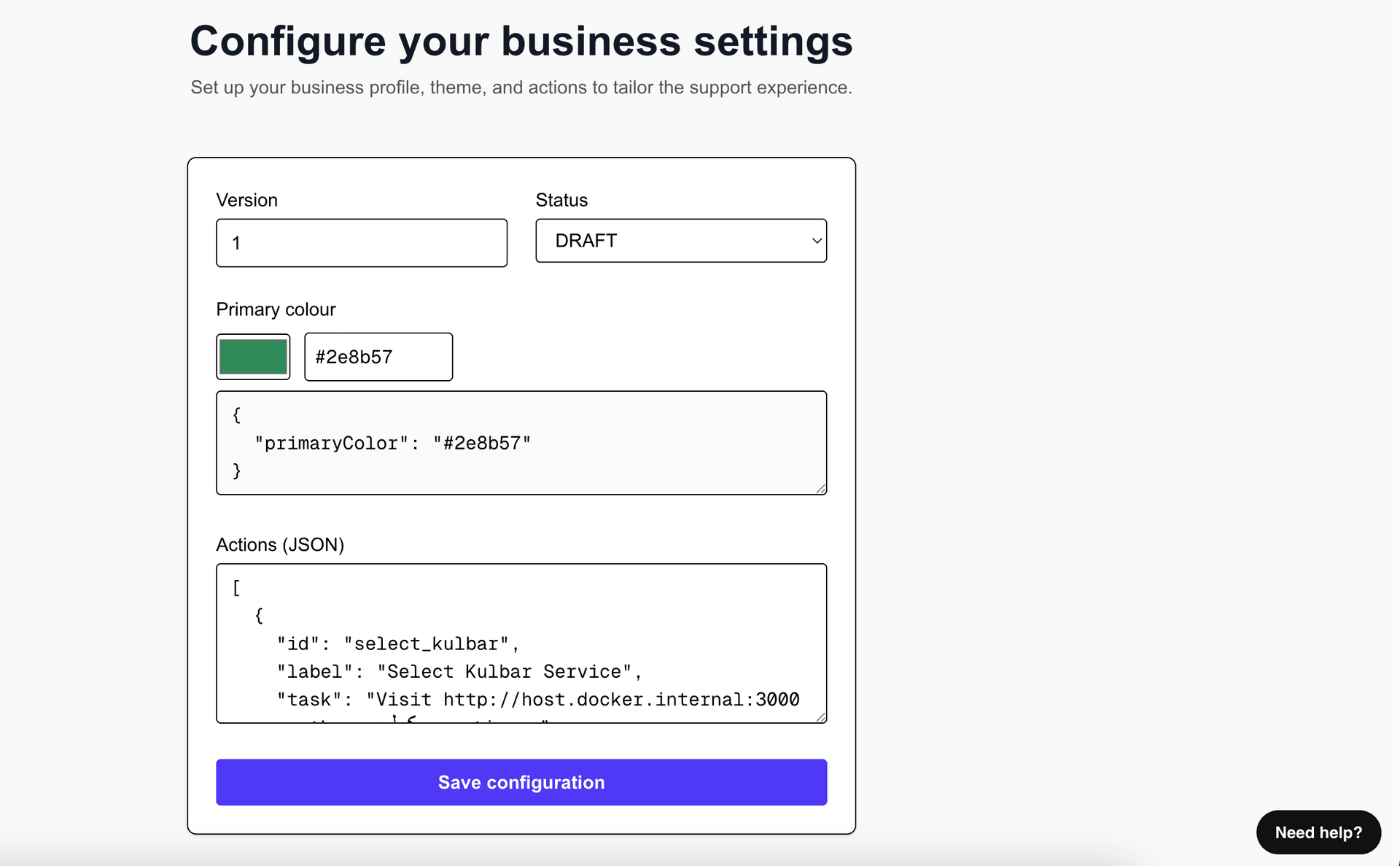 Business Configuration Example